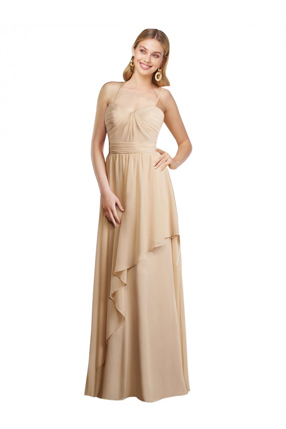 Vendeurs de Champagne Trapèze Bretelles spaghetti Mousseline Longue Robes demoiselle d'honneur