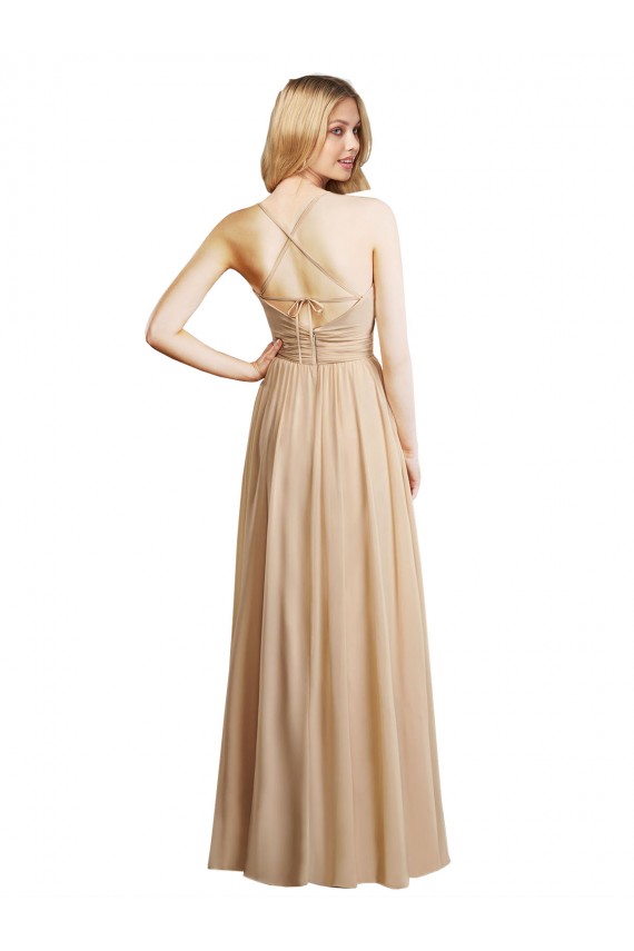 Vendeurs de Champagne Trapèze Bretelles spaghetti Mousseline Longue Robes demoiselle d'honneur