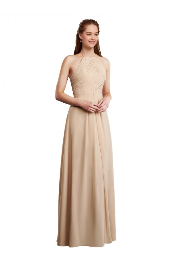 Vendeurs de Champagne Trapèze Licou Mousseline Longue Robes demoiselle d'honneur