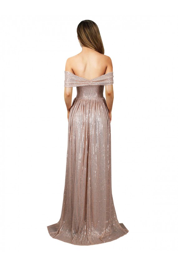 Vendeurs de Champagne Trapèze Scoop Sans bretelle Paillette Longue Formelles Robes demoiselle d'honneur / Robes de soirée / Robes de bal