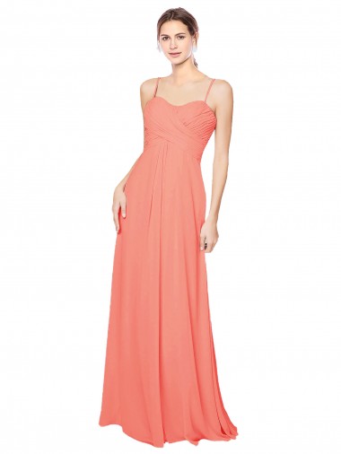Vendeurs de Corail Trapèze Bretelles spaghetti Mousseline Longue Robes demoiselle d'honneur