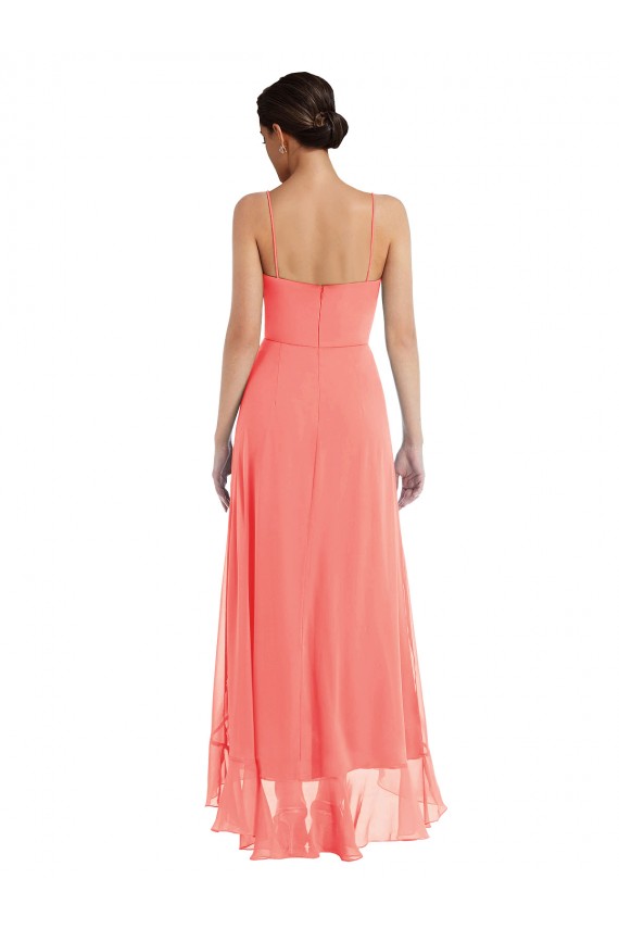 Vendeurs de Corail Trapèze Bretelles spaghetti Scoop Mousseline Longue Asymétrique Robes demoiselle d'honneur