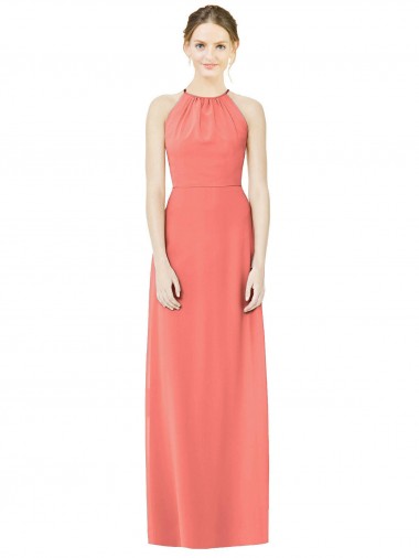 Vendeurs de Corail Trapèze Licou Mousseline Longue Robes demoiselle d'honneur