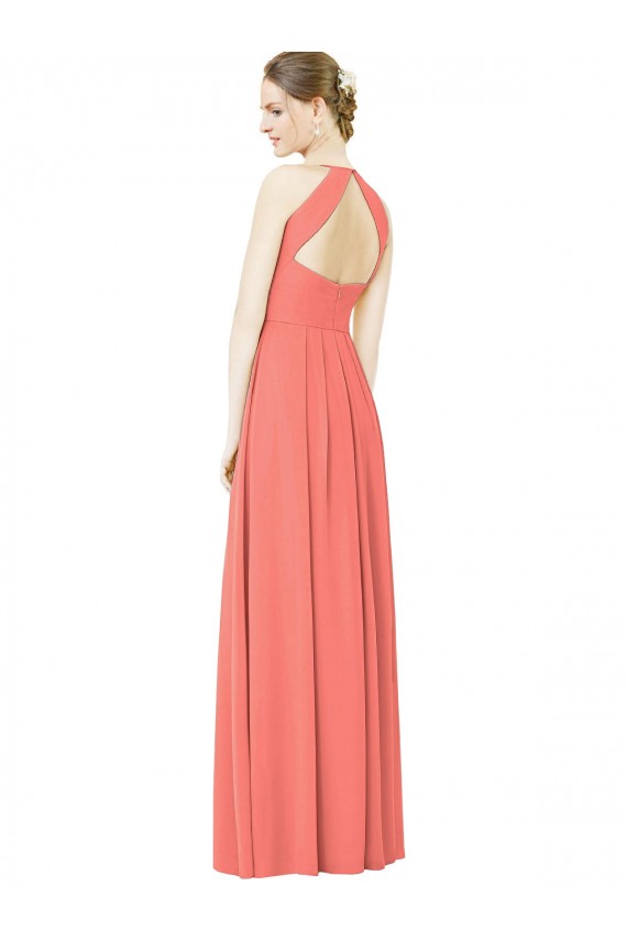 Vendeurs de Corail Trapèze Licou Mousseline Longue Robes demoiselle d'honneur