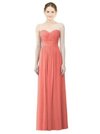 Vendeurs de Corail Trapèze Sans bretelle Mousseline Longue Robes demoiselle d'honneur