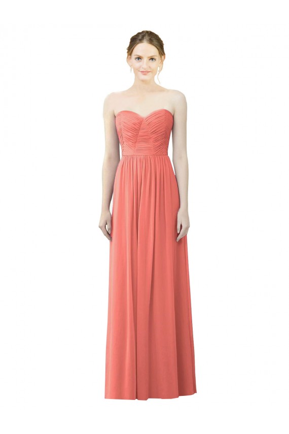Vendeurs de Corail Trapèze Sans bretelle Mousseline Longue Robes demoiselle d'honneur