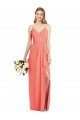 Vendeurs de Corail Trompette Bretelles spaghetti Col V Mousseline Longue Robes demoiselle d'honneur