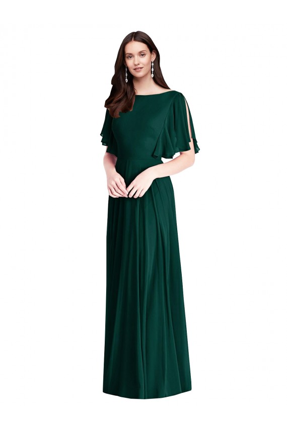 Vendeurs de Evergreen Trapèze Bateau Mousseline Longue Robes demoiselle d'honneur