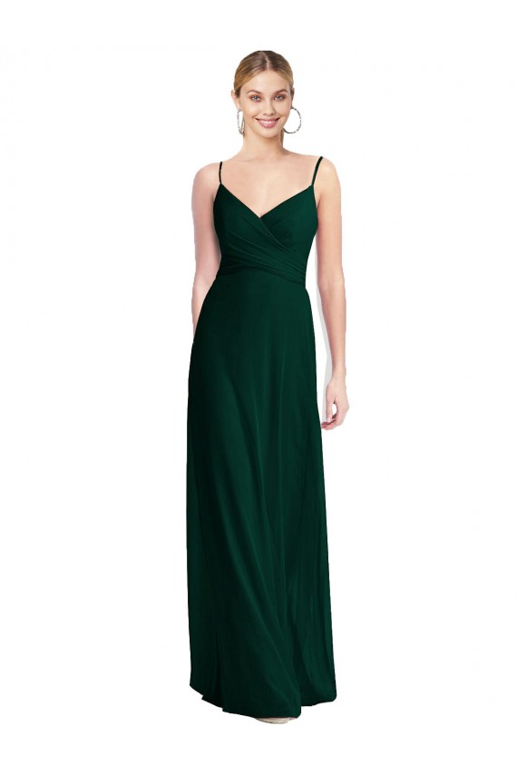 Vendeurs de Evergreen Trapèze Bretelles spaghetti Col V Mousseline Longue Robes demoiselle d'honneur
