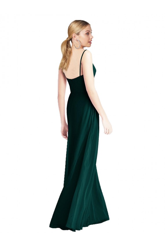 Vendeurs de Evergreen Trapèze Bretelles spaghetti Col V Mousseline Longue Robes demoiselle d'honneur