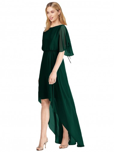 Vendeurs de Evergreen Trapèze Col rond Mousseline Longue Asymétrique Robes demoiselle d'honneur