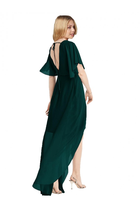 Vendeurs de Evergreen Trapèze Col rond Mousseline Longue Asymétrique Robes demoiselle d'honneur