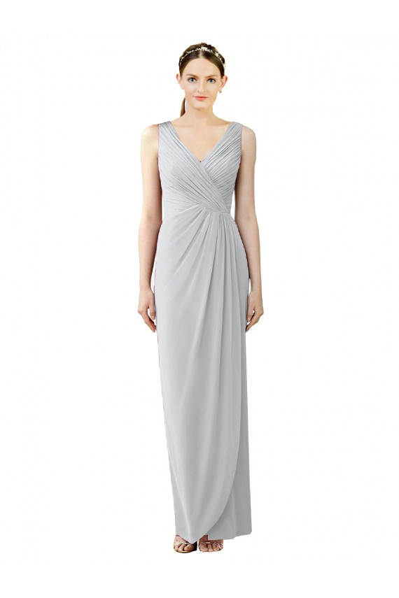 Vendeurs de Fourreau Col V Mousseline Longue Robes demoiselle d'honneur
