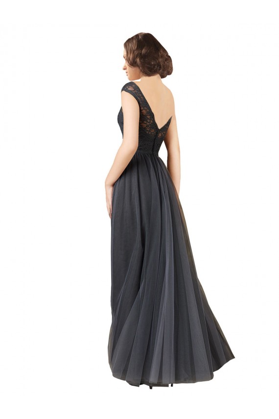 Vendeurs de Gris ardoise Trapèze Bateau Tulle Dentelle Longue Robes demoiselle d'honneur