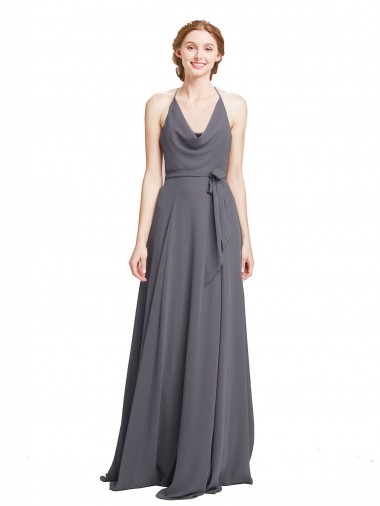 Vendeurs de Gris ardoise Trapèze Bretelles spaghetti Mousseline Longue Robes demoiselle d'honneur