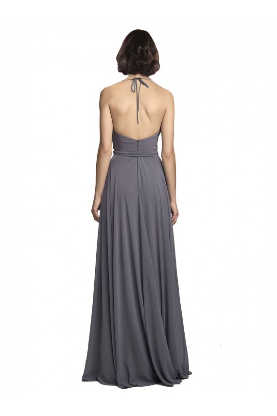 Vendeurs de Gris ardoise Trapèze Bretelles spaghetti Mousseline Longue Robes demoiselle d'honneur