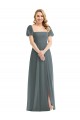 Vendeurs de Gris ardoise Trapèze Col Carré Mousseline Longue Robes demoiselle d'honneur