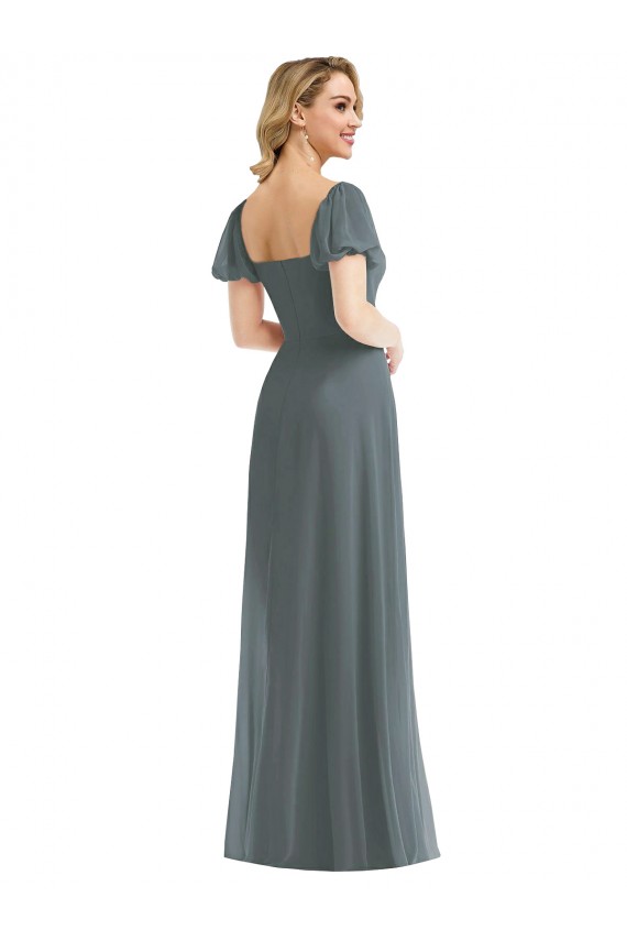 Vendeurs de Gris ardoise Trapèze Col Carré Mousseline Longue Robes demoiselle d'honneur