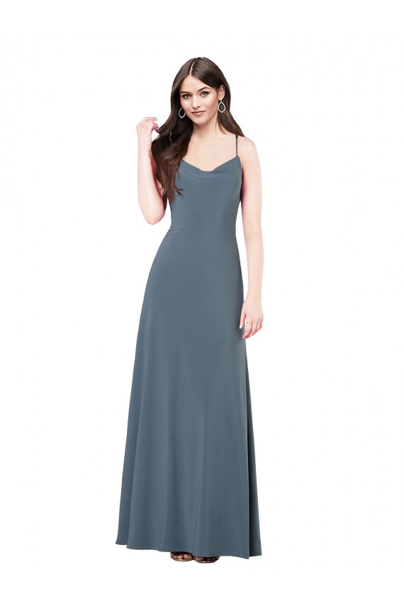 Vendeurs de Gris ardoise Trapèze Col V Spandex Longue Robes demoiselle d'honneur / Robes de bal