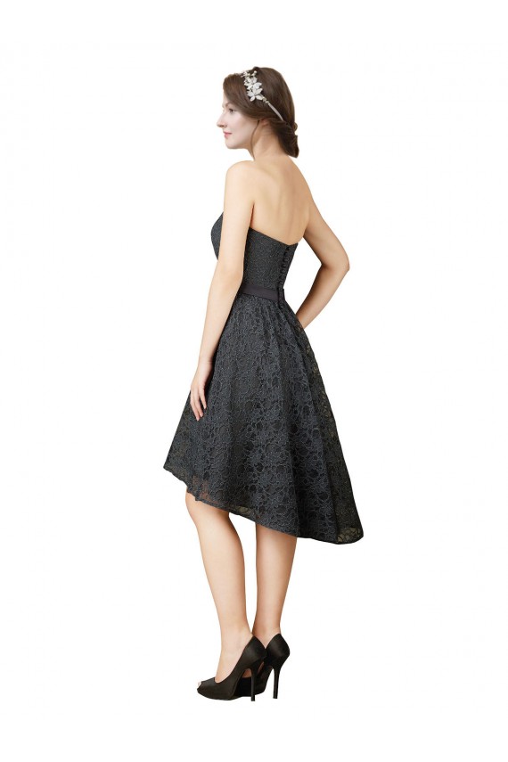 Vendeurs de Gris ardoise Trapèze Dentelle Courte Asymétrique Robes demoiselle d'honneur / Robes de cocktail