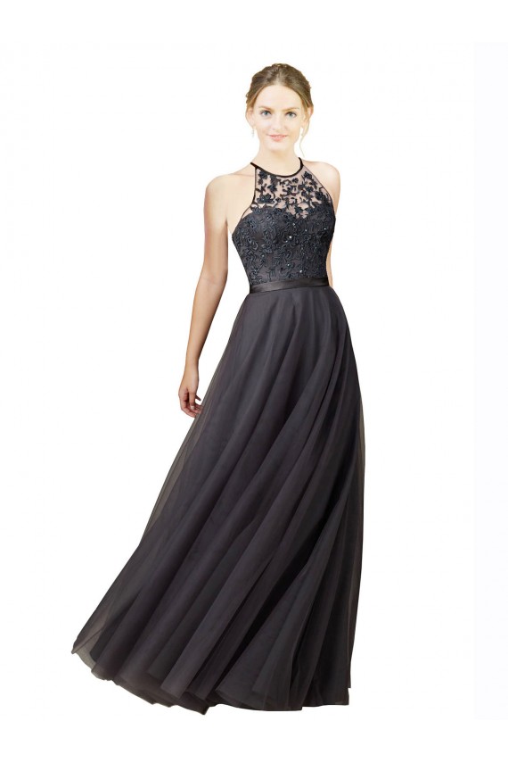 Vendeurs de Gris ardoise Trapèze Tulle Dentelle Longue Robes demoiselle d'honneur