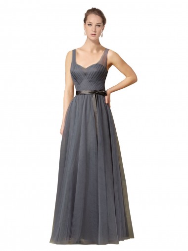Vendeurs de Gris ardoise Trapèze Tulle Longue Robes demoiselle d'honneur
