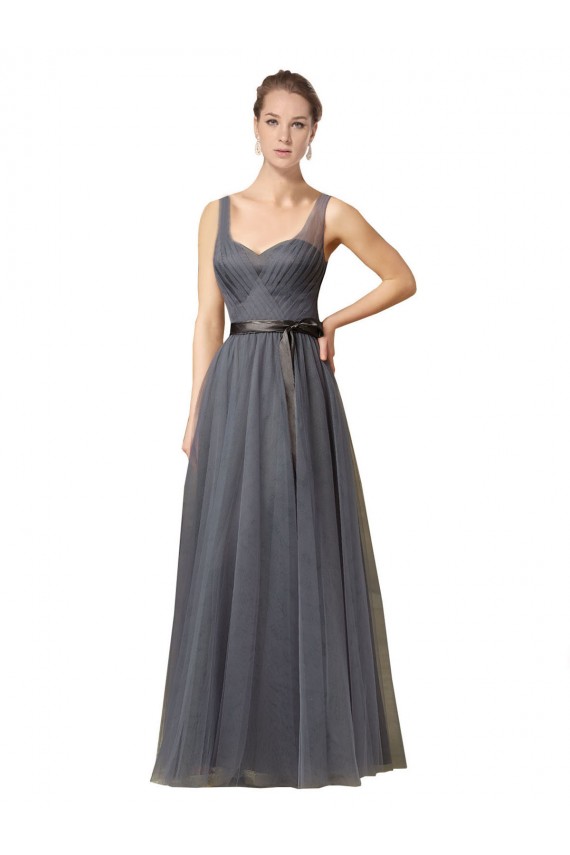 Vendeurs de Gris ardoise Trapèze Tulle Longue Robes demoiselle d'honneur
