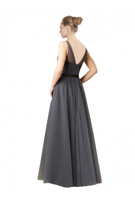 Vendeurs de Gris ardoise Trapèze Tulle Longue Robes demoiselle d'honneur