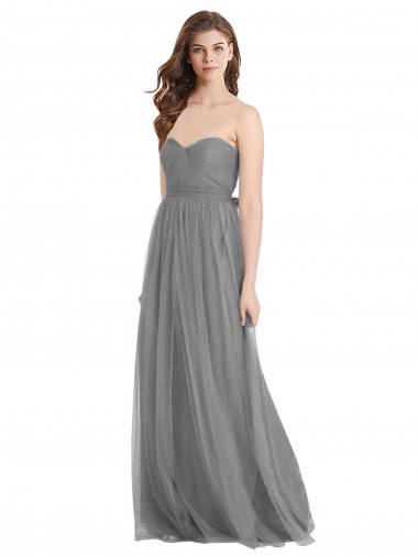 Vendeurs de Gris ardoise Trapèze Tulle Longue Robes demoiselle d'honneur