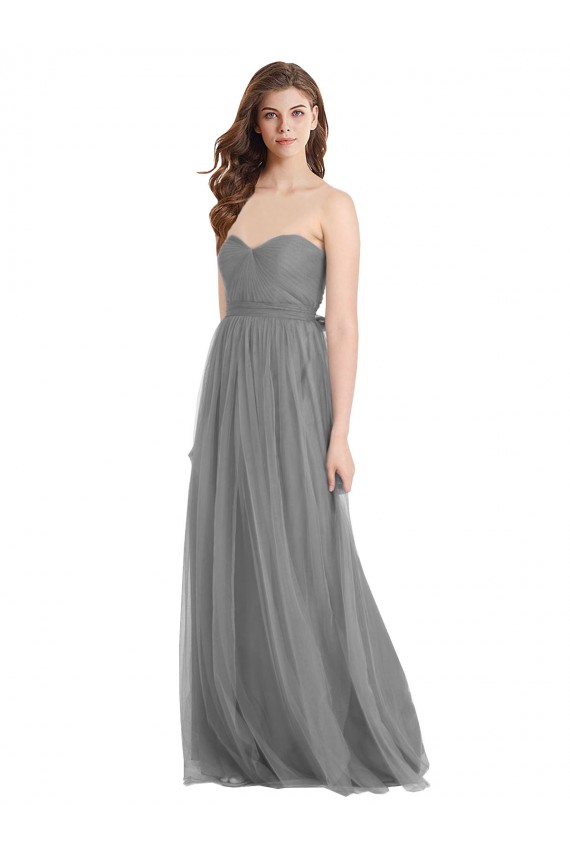 Vendeurs de Gris ardoise Trapèze Tulle Longue Robes demoiselle d'honneur