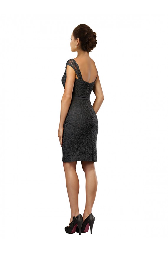 Vendeurs de Gris ardoise Trapèze Épaule Dénudée Mousseline Dentelle Courte Robes demoiselle d'honneur / Robes de cocktail