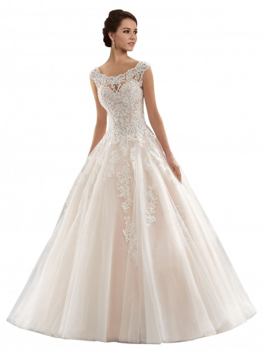 Vendeurs de Ivoire & Champagne Princesse Bateau Tulle Dentelle Robes de mariée