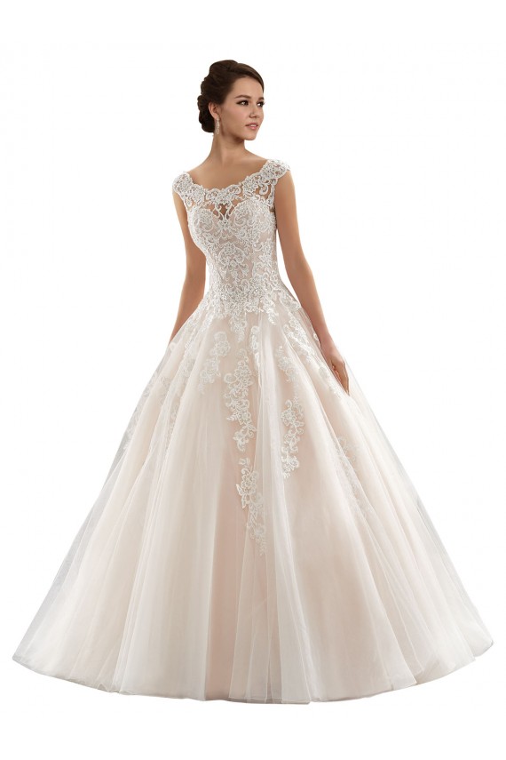 Vendeurs de Ivoire & Champagne Princesse Bateau Tulle Dentelle Robes de mariée