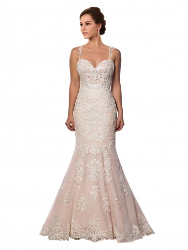 Vendeurs de Ivoire & Champagne Sirène Bretelles spaghetti Dentelle Boho Robes de mariée