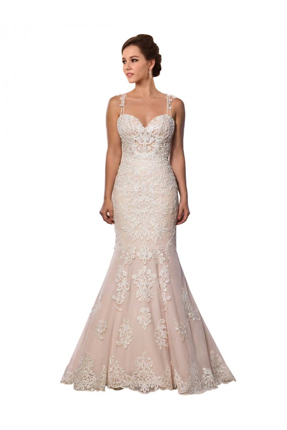 Vendeurs de Ivoire & Champagne Sirène Bretelles spaghetti Dentelle Boho Robes de mariée