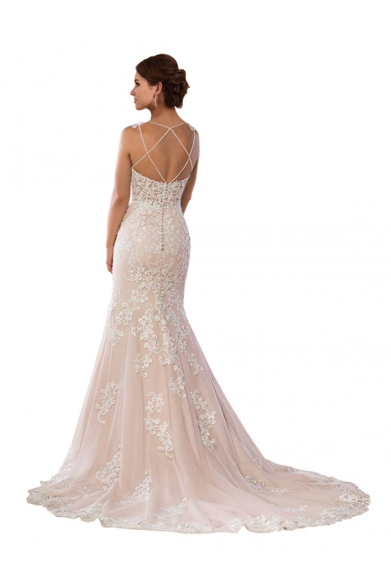 Vendeurs de Ivoire & Champagne Sirène Bretelles spaghetti Dentelle Boho Robes de mariée