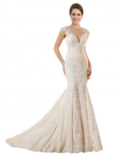 Vendeurs de Ivoire & Champagne Sirène Illusion Dentelle Robes de mariée