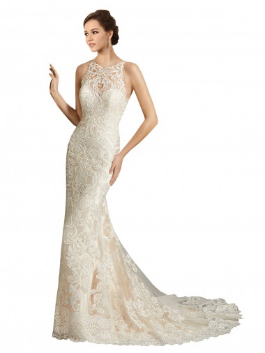 Vendeurs de Ivoire & Champagne Sirène Illusion Tulle Dentelle Classique Robes de mariée