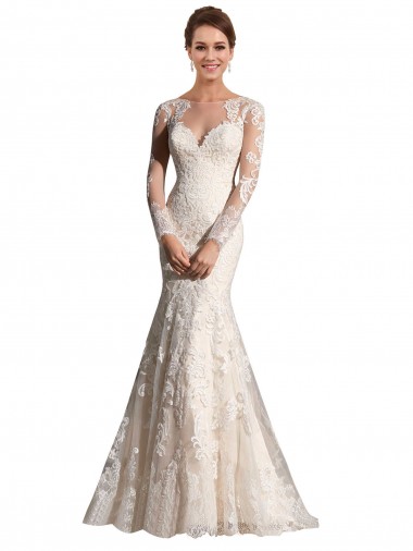 Vendeurs de Ivoire & Champagne Sirène Illusion Tulle Dentelle Robes de mariée