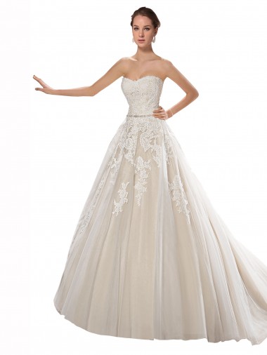 Vendeurs de Ivoire & Champagne Trapèze Sans bretelle Tulle Dentelle Robes de mariée
