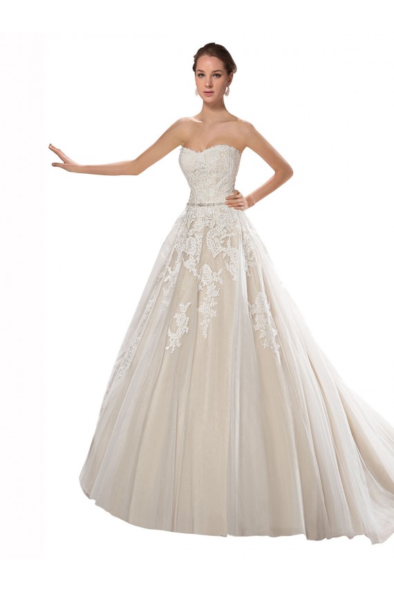Vendeurs de Ivoire & Champagne Trapèze Sans bretelle Tulle Dentelle Robes de mariée