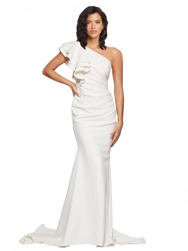 Vendeurs de Ivoire Fourreau Balayage train Crêpe Stretch Longue Robes demoiselle d'honneur / Robes de bal