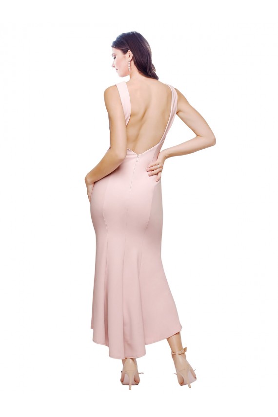 Vendeurs de Rose Fourreau Col Haut midi Crêpe Stretch Courte Asymétrique Robes demoiselle d'honneur / Robes de soirée / Robes de cocktail