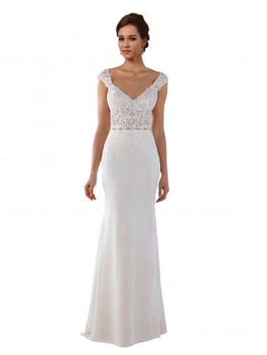 Vendeurs de Ivoire Fourreau Col V Dentelle Crêpe Stretch Robes de mariée