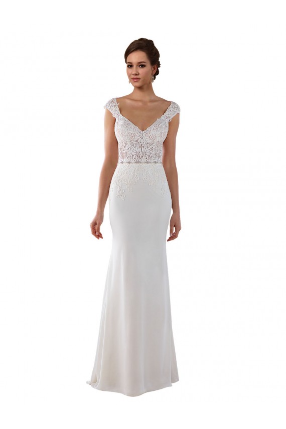 Vendeurs de Ivoire Fourreau Col V Dentelle Crêpe Stretch Robes de mariée