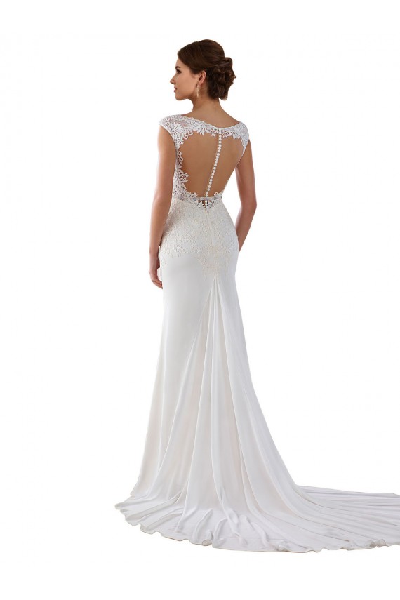 Vendeurs de Ivoire Fourreau Col V Dentelle Crêpe Stretch Robes de mariée