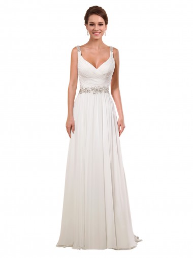 Vendeurs de Ivoire Fourreau Col V Mousseline Classique Robes de mariée