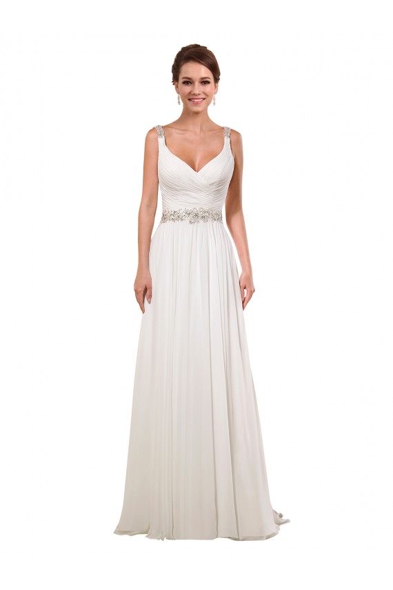 Vendeurs de Ivoire Fourreau Col V Mousseline Classique Robes de mariée