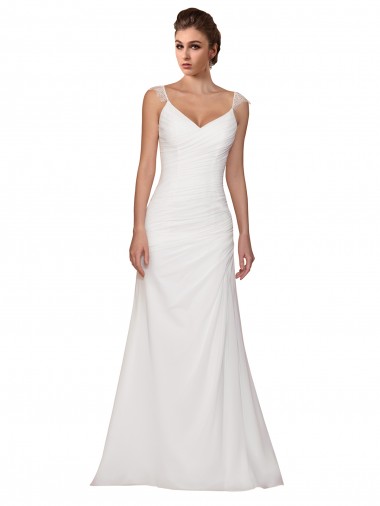 Vendeurs de Ivoire Fourreau Col V Mousseline Robes de mariée