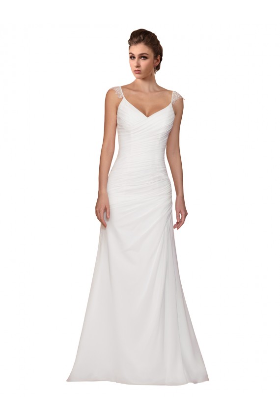 Vendeurs de Ivoire Fourreau Col V Mousseline Robes de mariée
